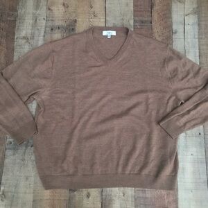 Turnbury Sweater Mens XXL Brown Extra Fine Merino Wool V Neck Pullover